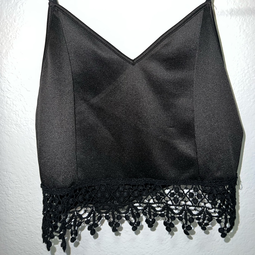 Black Crop Tank with Crochet Hem